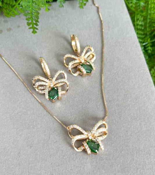Conjunto - Conjunto de brinco e colar de Laco verde