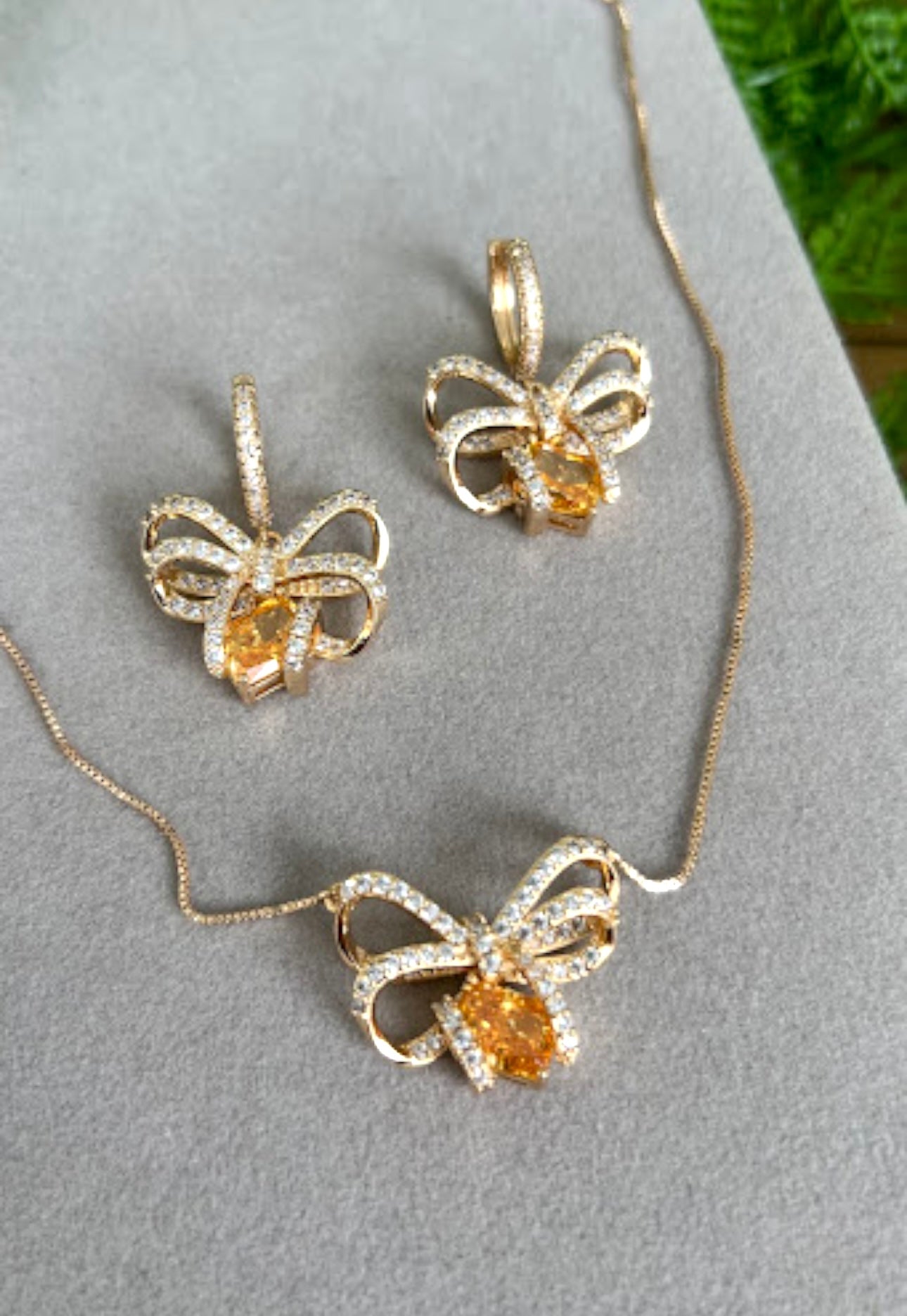 Conjunto - Conjunto de brinco e colar de Laco citrino