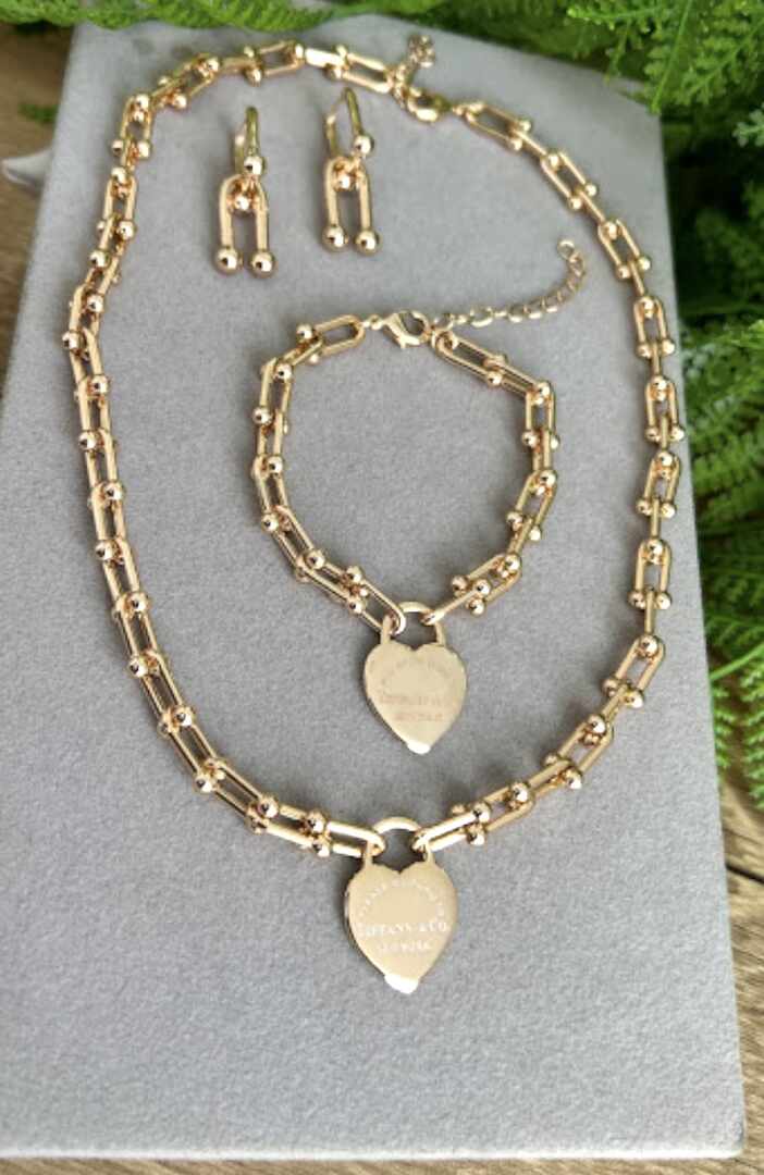 Conjunto - Pulseira Tiffany com pingente coracao- colar pulseira brinco