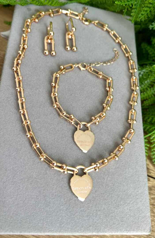 Conjunto - Pulseira Tiffany com pingente coracao- colar pulseira brinco
