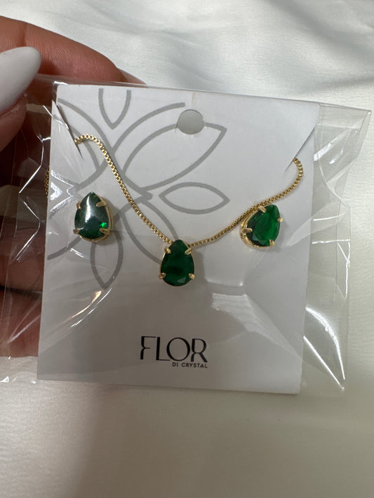 Conjunto - Conjunto delicado de gota esmeralda