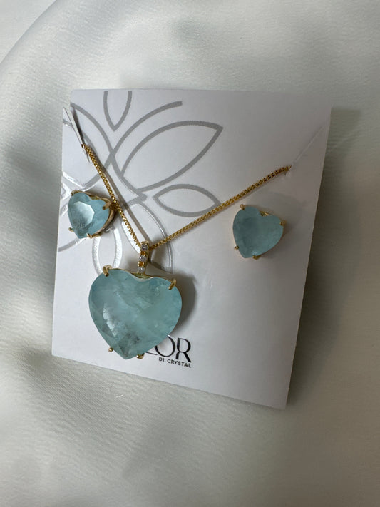 Conjunto - Conjunto de Coracao Turmalina Aqua