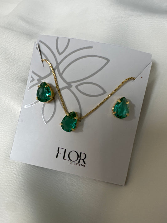 Conjunto - Conjunto delicado de gota verde cristal