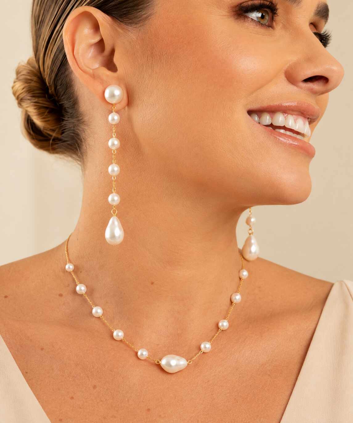 Conjunto inspiracao de perolas baroca 