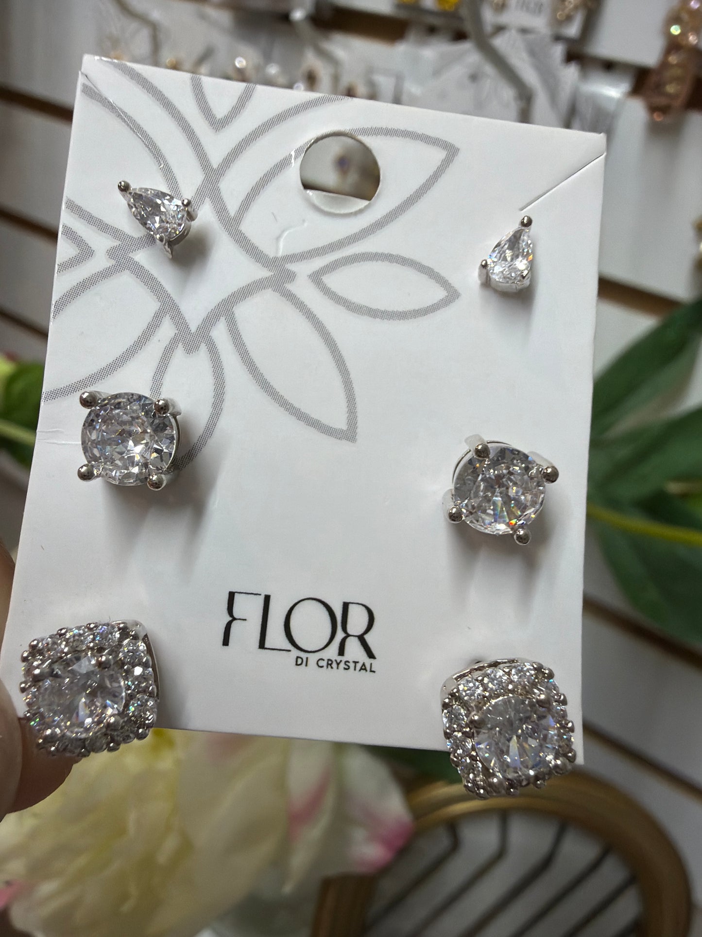 Brinco - Trio de brincos Rodio quadrado