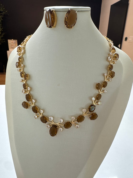 Conjunto - Colar e brinco  Maxi Floral - capuccino