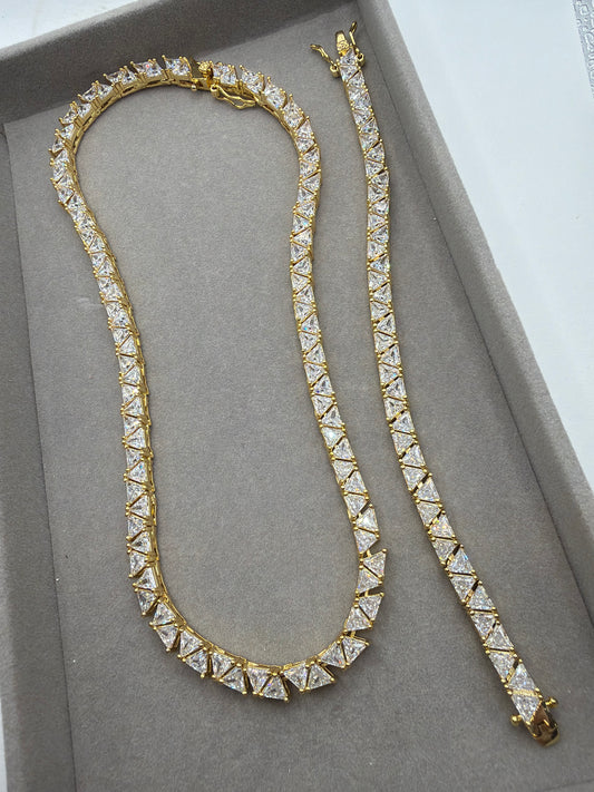 Conjunto - Rivieira Triangular  6mm e pulseira   - 40cm