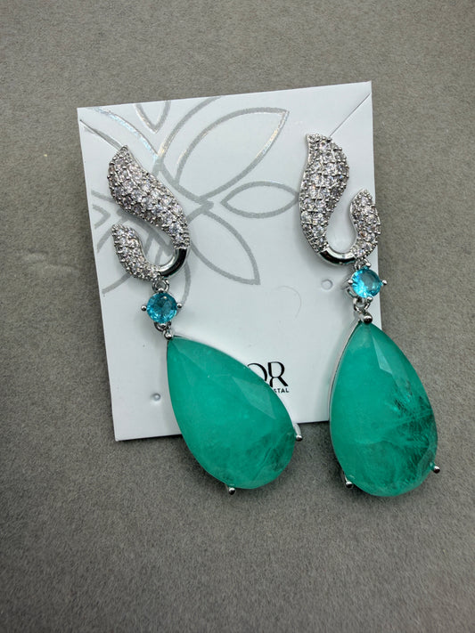 Brinco - Brinco Pedra Fusion Verde em Rodio