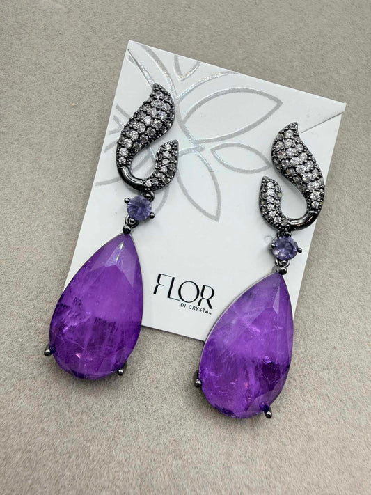 Brinco Pedra Fusion Roxo em Rodio Negro