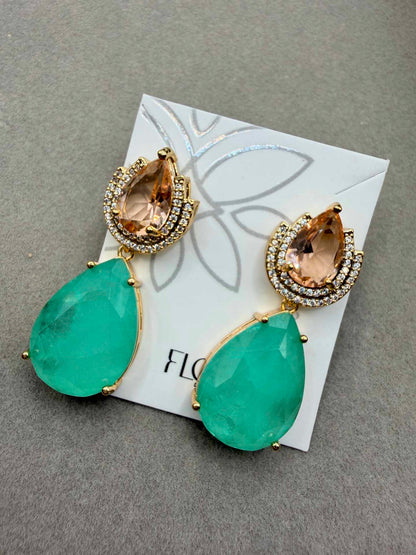 Brinco Zirconia Morganita e Pedra Fusion Verde 