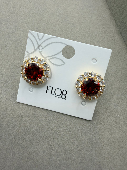 Brinco - Brinco Ponto de Luz Grande em Vermelhi Marsala e Zirconias