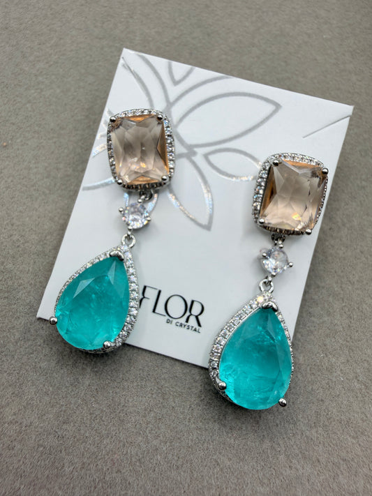 Brinco - Brinco Zirconia Citrino e pedra Verde Fusion