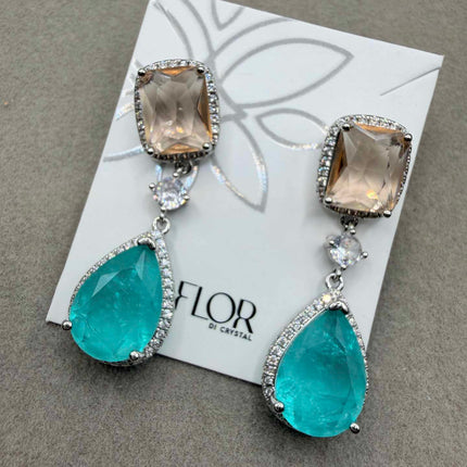 Brinco Zirconia Citrino e pedra Verde Fusion 