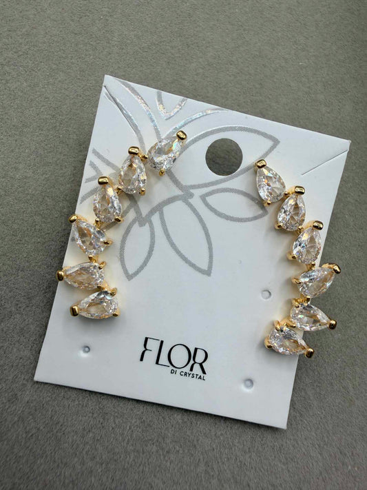 Brinco - Earcuff  cristal de rocha de Gotas delicado
