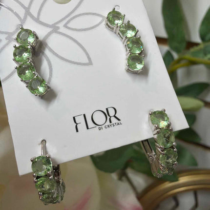Duo de argola e earcuff verde maca Banho Ródio