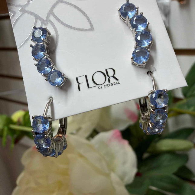 Duo de Argola e Earcuff Tanzanita Banho Ródio
