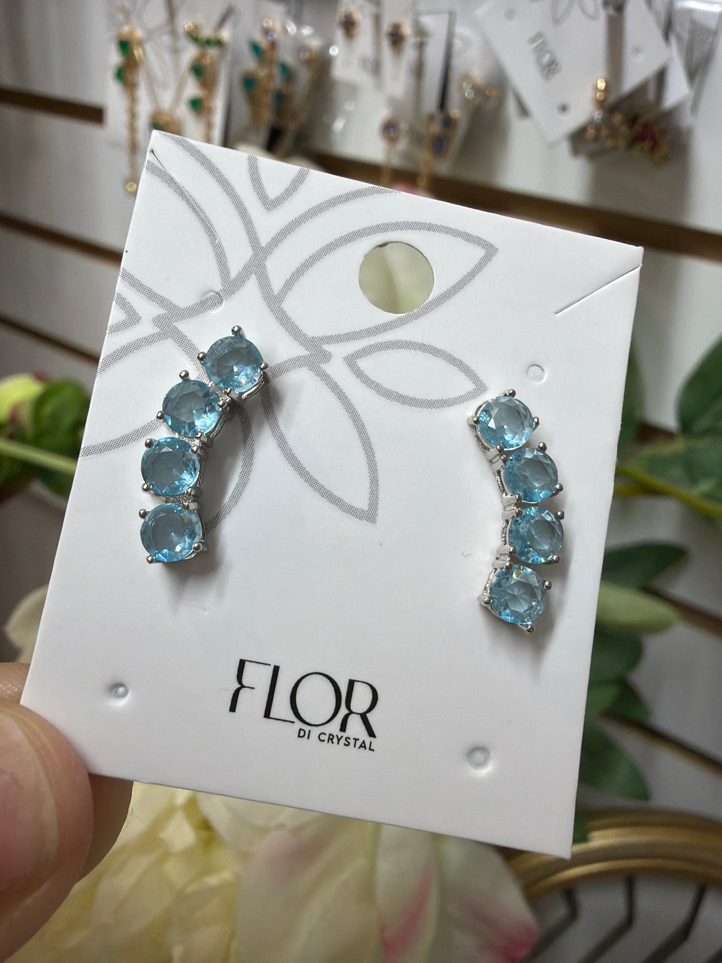 Brinco - Earcuff aqua marine Banho Ródio