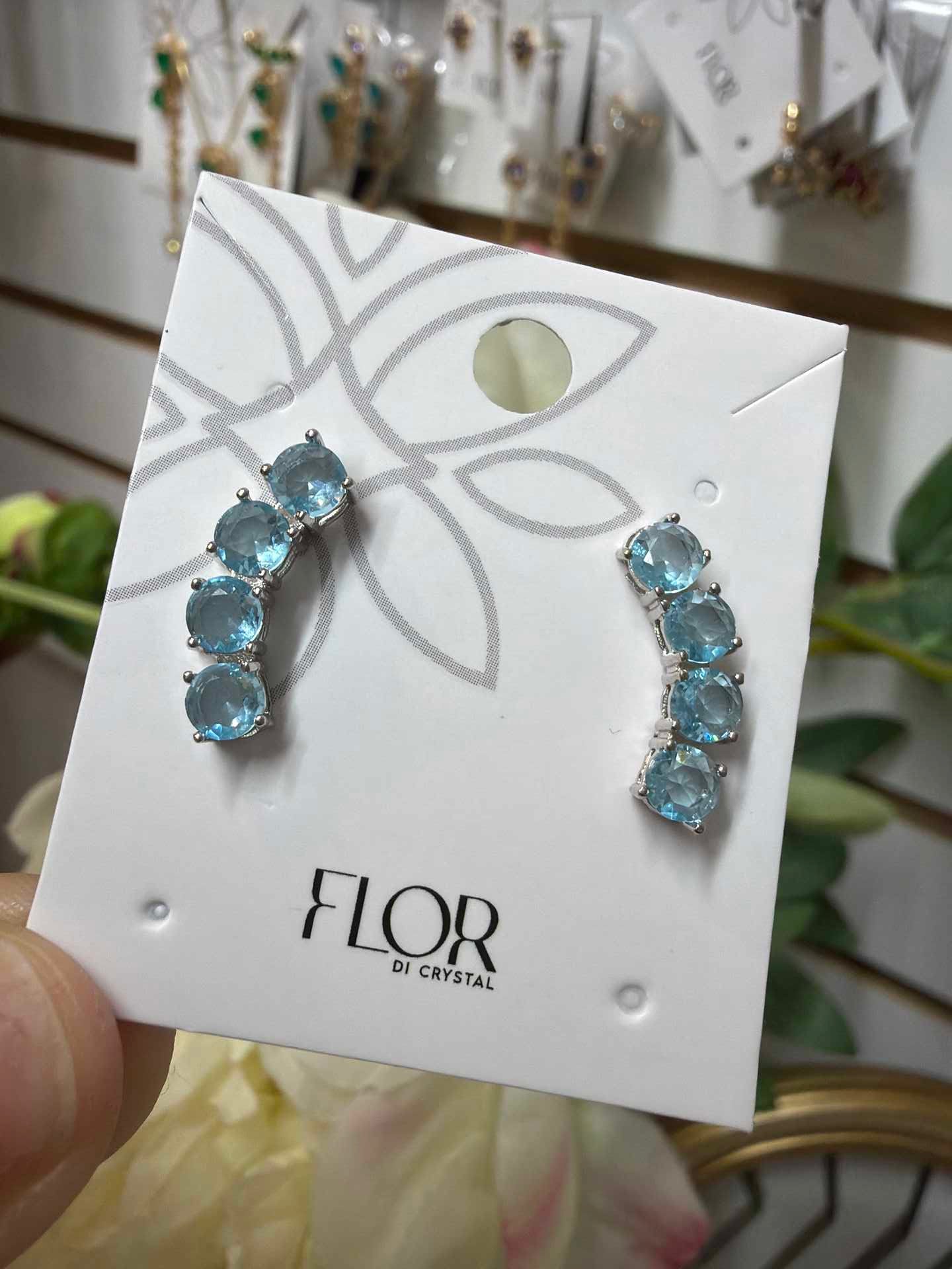 Earcuff aqua marine Banho Ródio