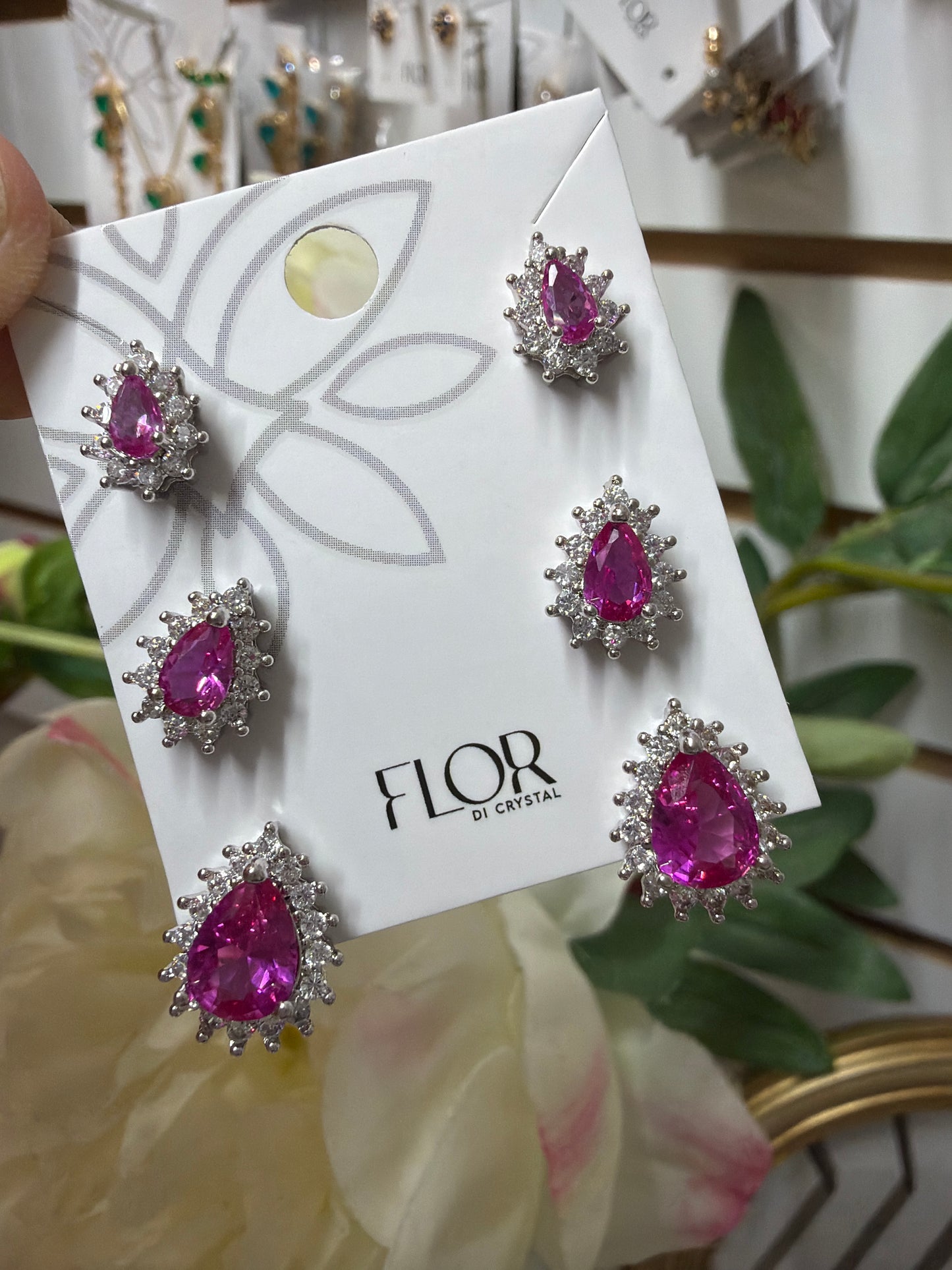 Brinco - Trio Fuchia Banho Ródio