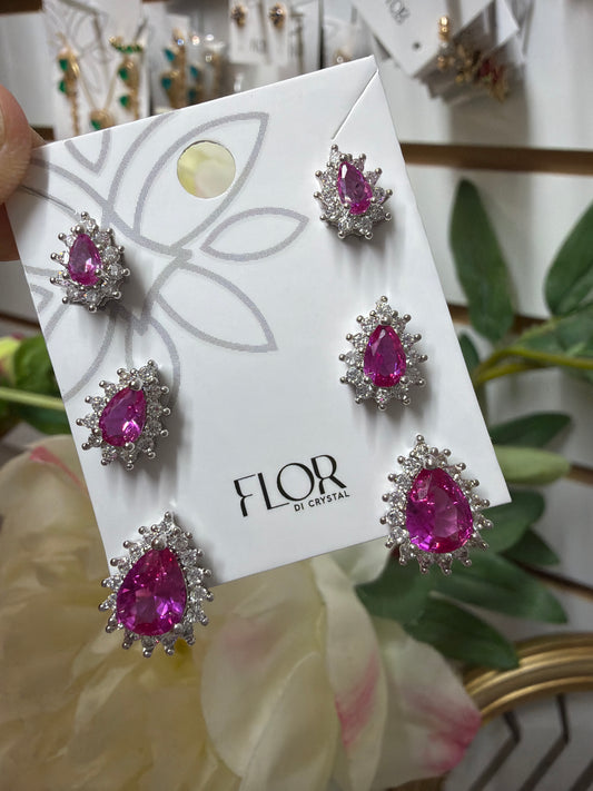 Brinco - Trio Fuchia Banho Ródio