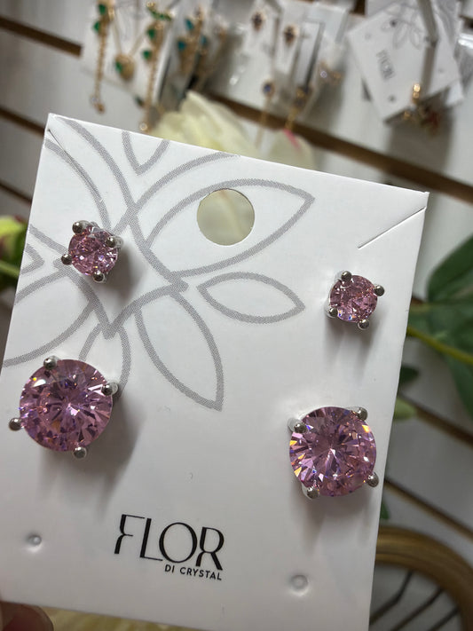 Brinco - Duo rosa Banho Ródio