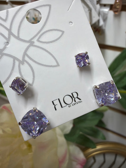 Brinco - Duo lilaz Banho Ródio