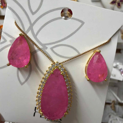 Conjunto de brinco e colar de pedra fusion natural