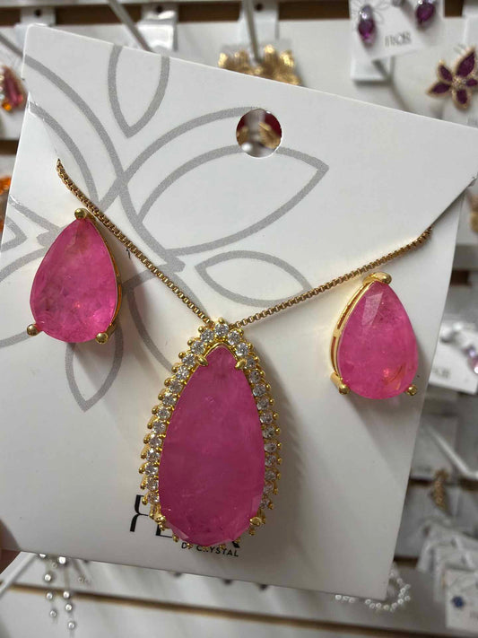 Conjunto de brinco e colar de pedra fusion natural