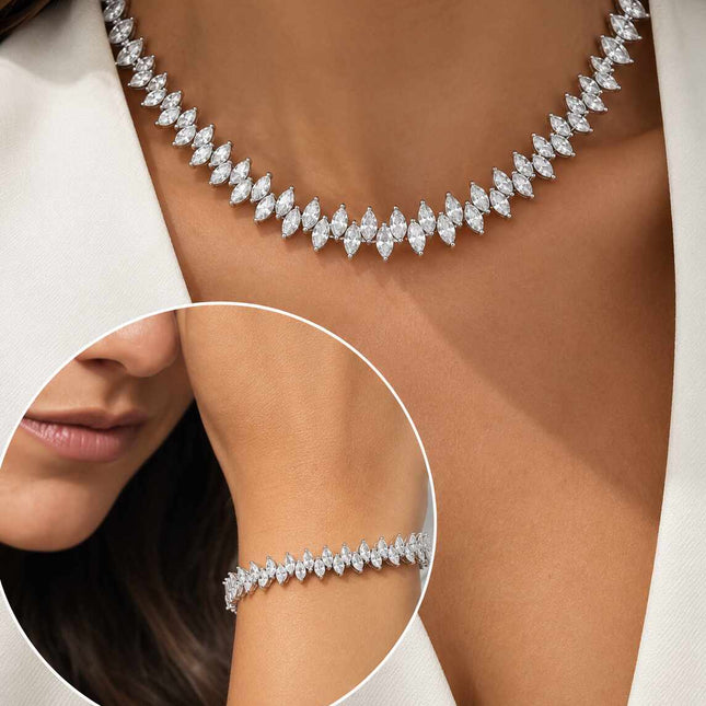 Tennis chain in clear navete cz necklace set