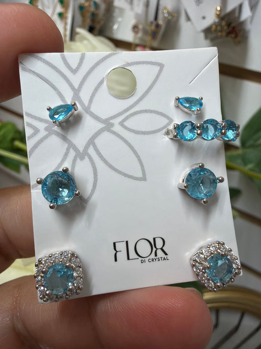 Brinco - Trio aqua com piorcing fake