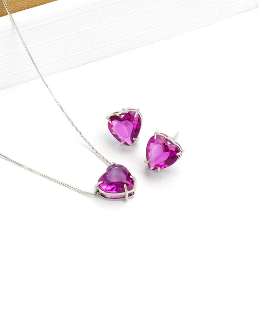 Conjunto de coracao rosa Fuchia