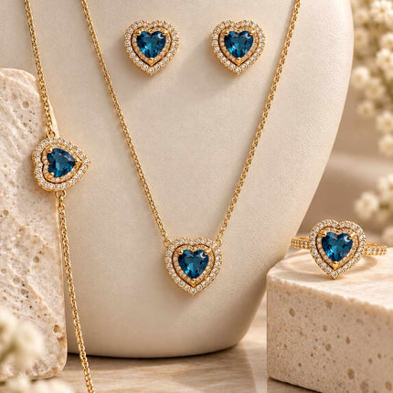 Conjunto 4 peças Coração cravejado