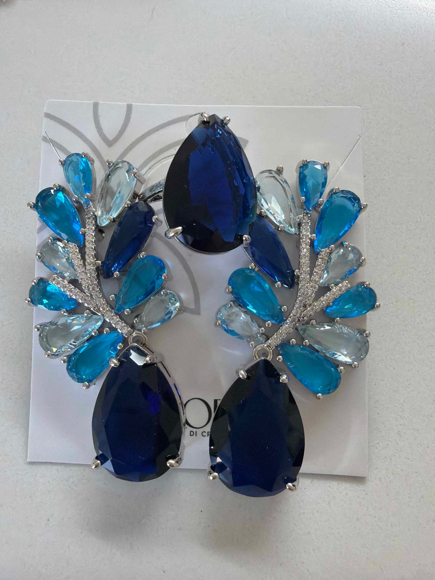 Luxury Large Safire cz blue earing and ring