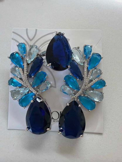 Luxury Large Safire cz blue earing and ring