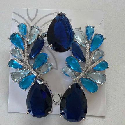 Luxury Large Safire cz blue earing and ring