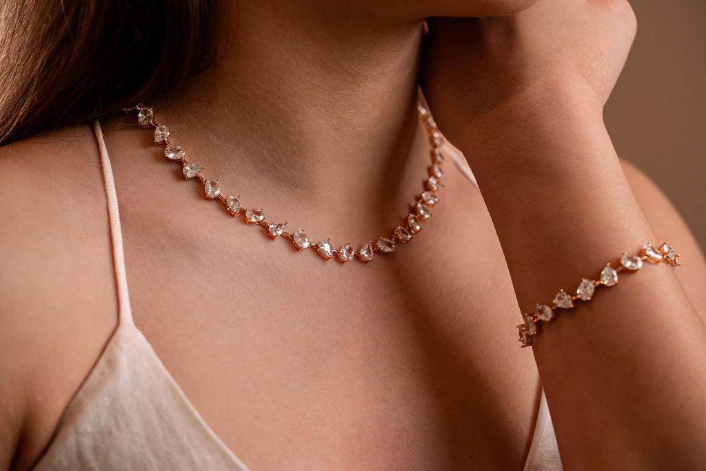 Spaced Teardrop 6mm Tennis Jewelry Set
