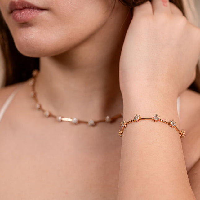 Tennis Necklace and and bracelet set with flowers
