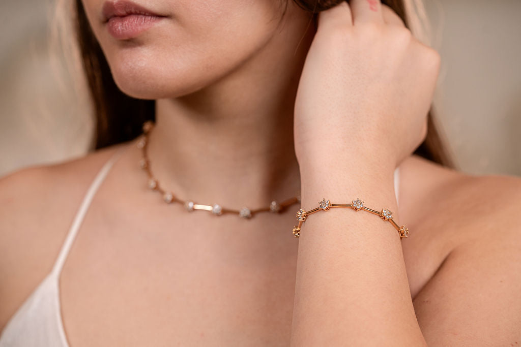 Tennis Necklace and and bracelet set with flowers