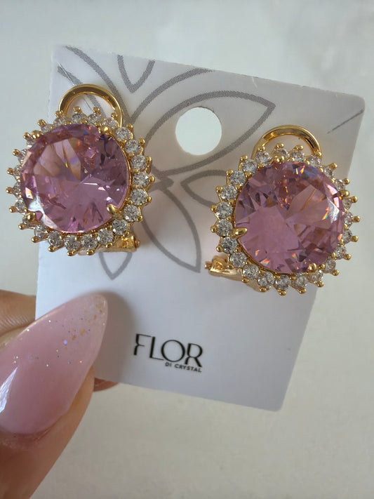 Large Pink Halo Stud Earrings