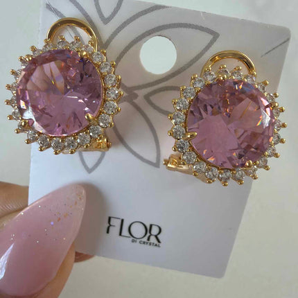 Large Pink Halo Stud Earrings
