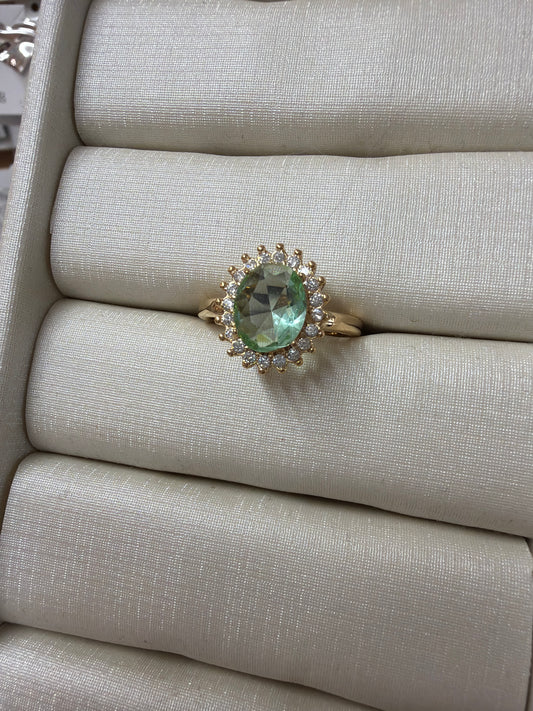 Anel - Anel Verde oval  cravejado- regulavel