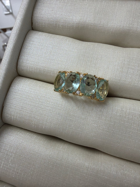 Anel - Anel meia alianca medio aqua- regulavel