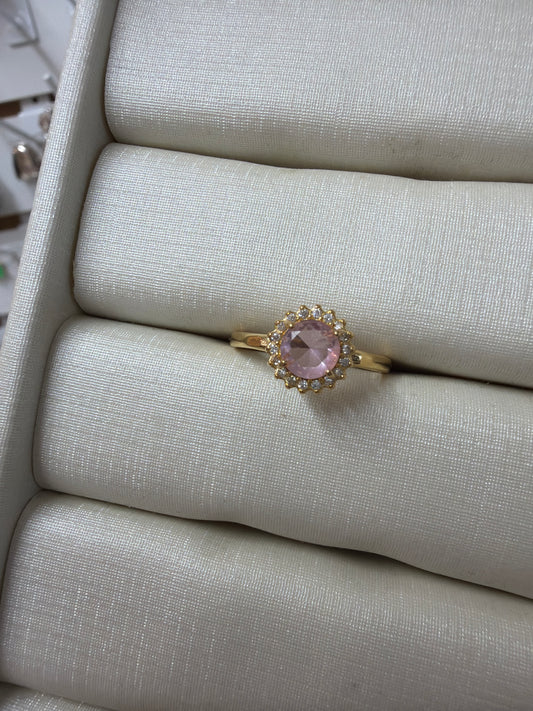 Anel - Anel solitário Rosa cravejado- regulável #7