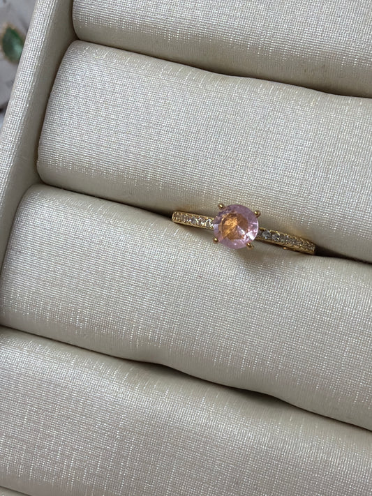 Anel - Anel solitário Rosa  cravejado- regulável #7.5