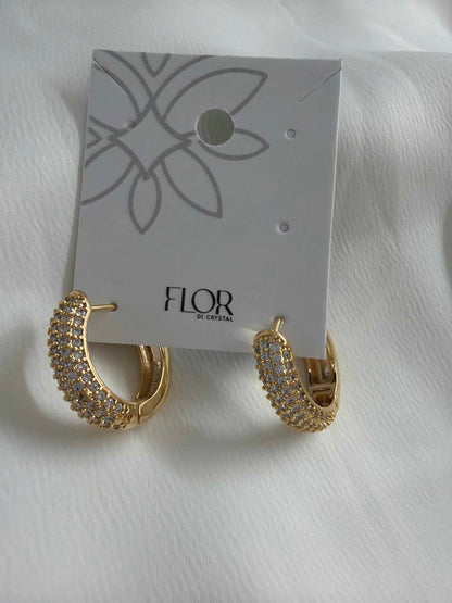 Oval pave Hoop earing with 7 rolls of cz
