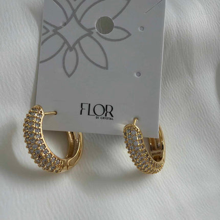 Oval pave Hoop earing with 7 rolls of cz