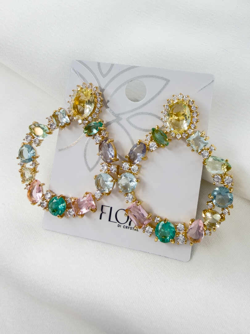 earing oval eith cetrine and turquoise pink zircon