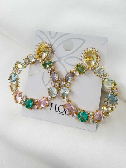 earing oval eith cetrine and turquoise pink zircon