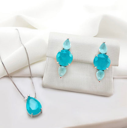 Conjunto colar e brinco cravejado Pedra fusion paraiba