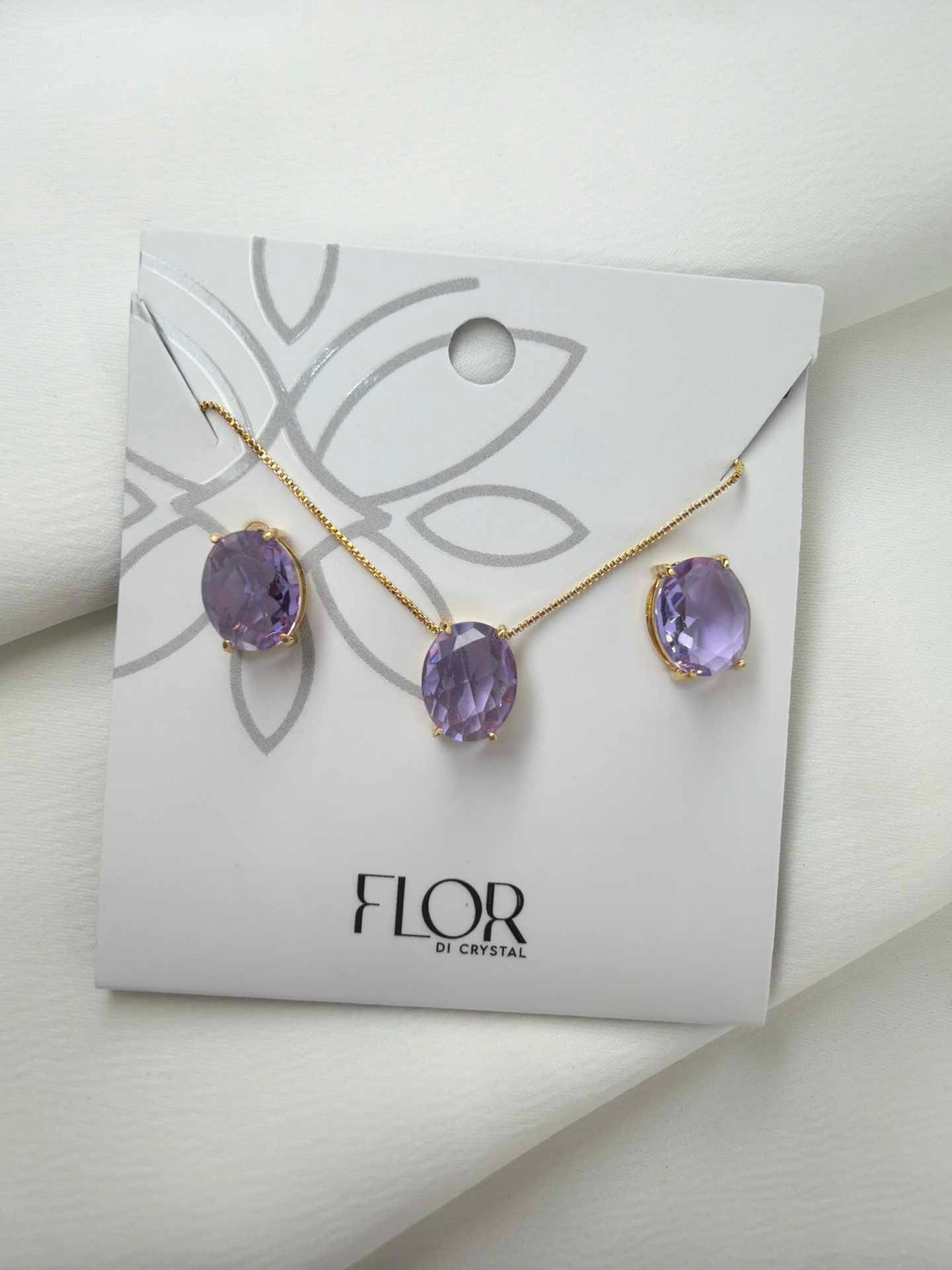 Luxury Oval Lilac Pavé Necklace & Earring Set
